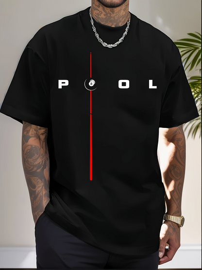 Men's Graphic T-Shirt Vertical Red Line With Minimal Lettering And Abstract Ball Pool