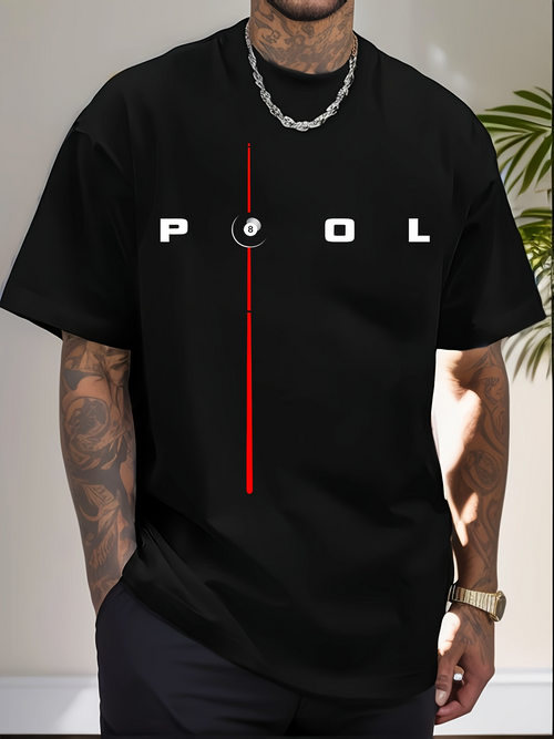 Men's Graphic T-Shirt Vertical Red Line With Minimal Lettering And Abstract Ball Pool