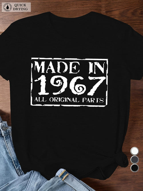 Men's Graphic T-Shirt Made In 1967 All Original Parts Vintage Grunge Style Block Letter Design Shirt
