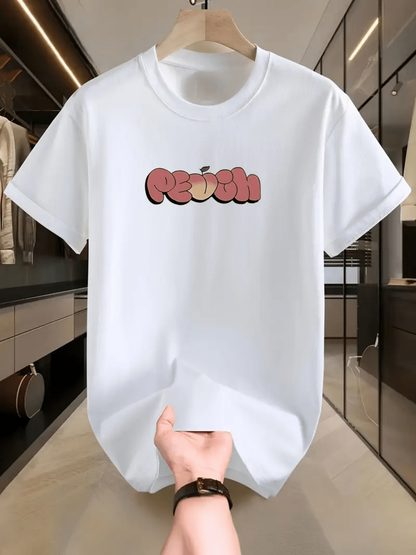Men's Graphic T-Shirt Peach Word Art With Cartoon Fruit Surrounded By Playful Bold Letters