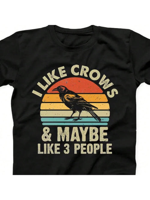 Men's Graphic T-Shirt I Like Crows And Maybe Like Three People Vintage Sunset With Black Bird Crow