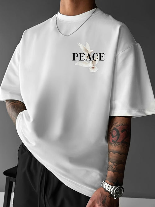 Men's Graphic T-Shirt Subtle Hand Gesture With Shadowed Typeface Spelling Peace