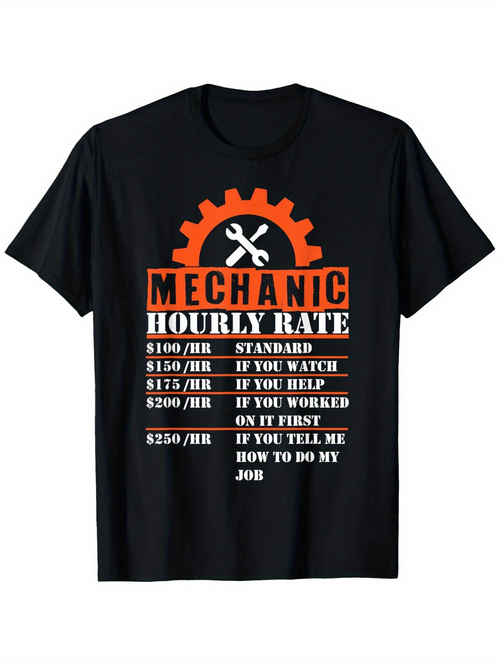Men's Graphic T-Shirt Mechanic Hourly Rate List With Orange Gear And Crossed Tools
