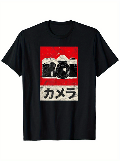 Men's Graphic T-Shirt Vintage Retro Style With Grunge Texture And Classic Camera Graphic Camera