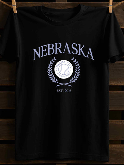 Men's Graphic T-Shirt Nebraska Bold Text With Laurel Wreath Baseball Badge Emblem