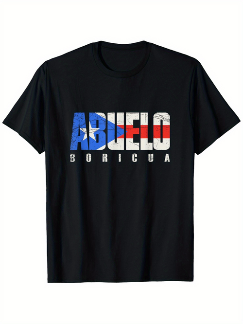 Men's Graphic T-Shirt Abuelo Boricua Puerto Rican Colors With Bold Flag Design Letters