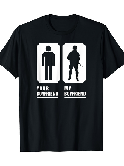 Men's Graphic T-Shirt Your Boyfriend My Boyfriend Silhouette Graphic With Soldier Icon Comparison