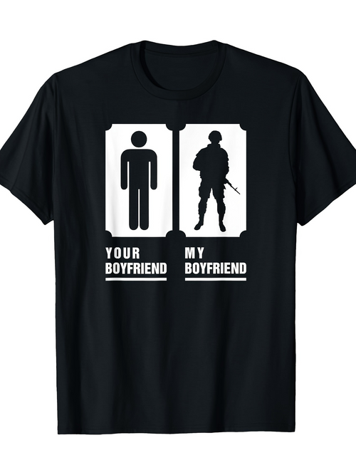 Men's Graphic T-Shirt Your Boyfriend My Boyfriend Silhouette Graphic With Soldier Icon Comparison