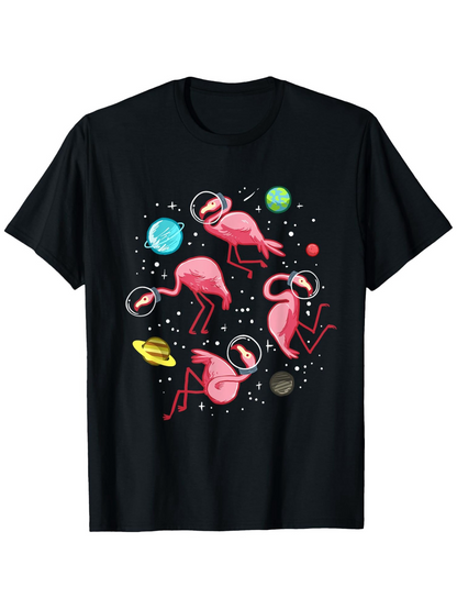 Men's Graphic T-Shirt Floating Pink Flamingos Surrounded By Planets And Starry Space Flamingo