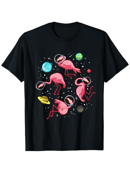 Men's Graphic T-Shirt Floating Pink Flamingos Surrounded By Planets And Starry Space Flamingo