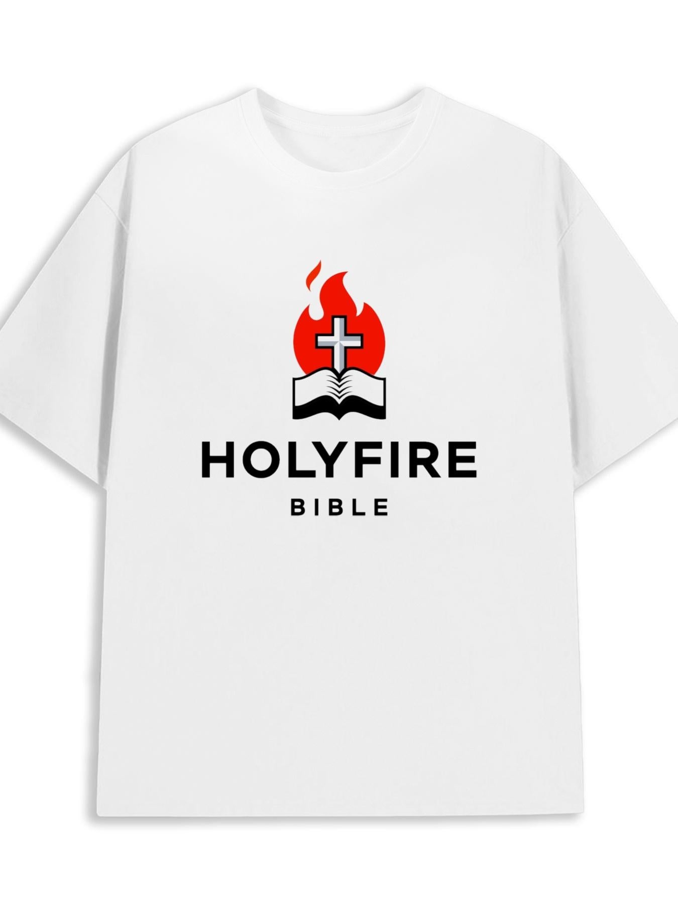 Men's Graphic T-Shirt Holyfire Bible Red Flame With Cross Over Open Book