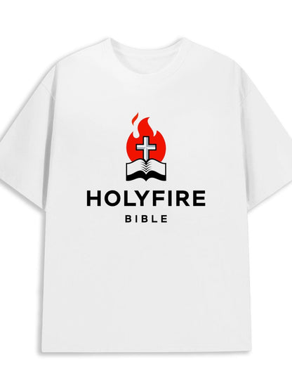 Men's Graphic T-Shirt Holyfire Bible Red Flame With Cross Over Open Book