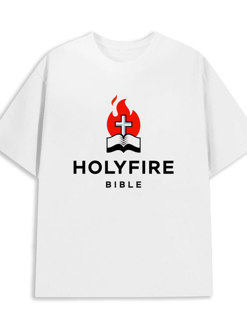 Men's Graphic T-Shirt Holyfire Bible Red Flame With Cross Over Open Book