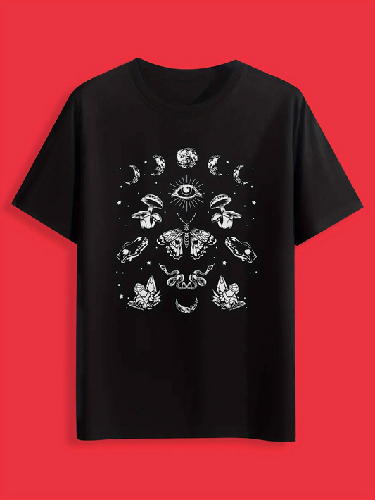 Men's Graphic T-Shirt Mystic Moths Surrounded By Crescent Moons And All Seeing Eye