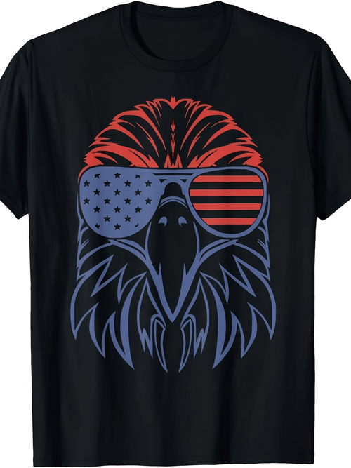 Men's Graphic T-Shirt Stylish Eagle With American Flag Sunglasses And Patriotic Striped Feathers Eagle