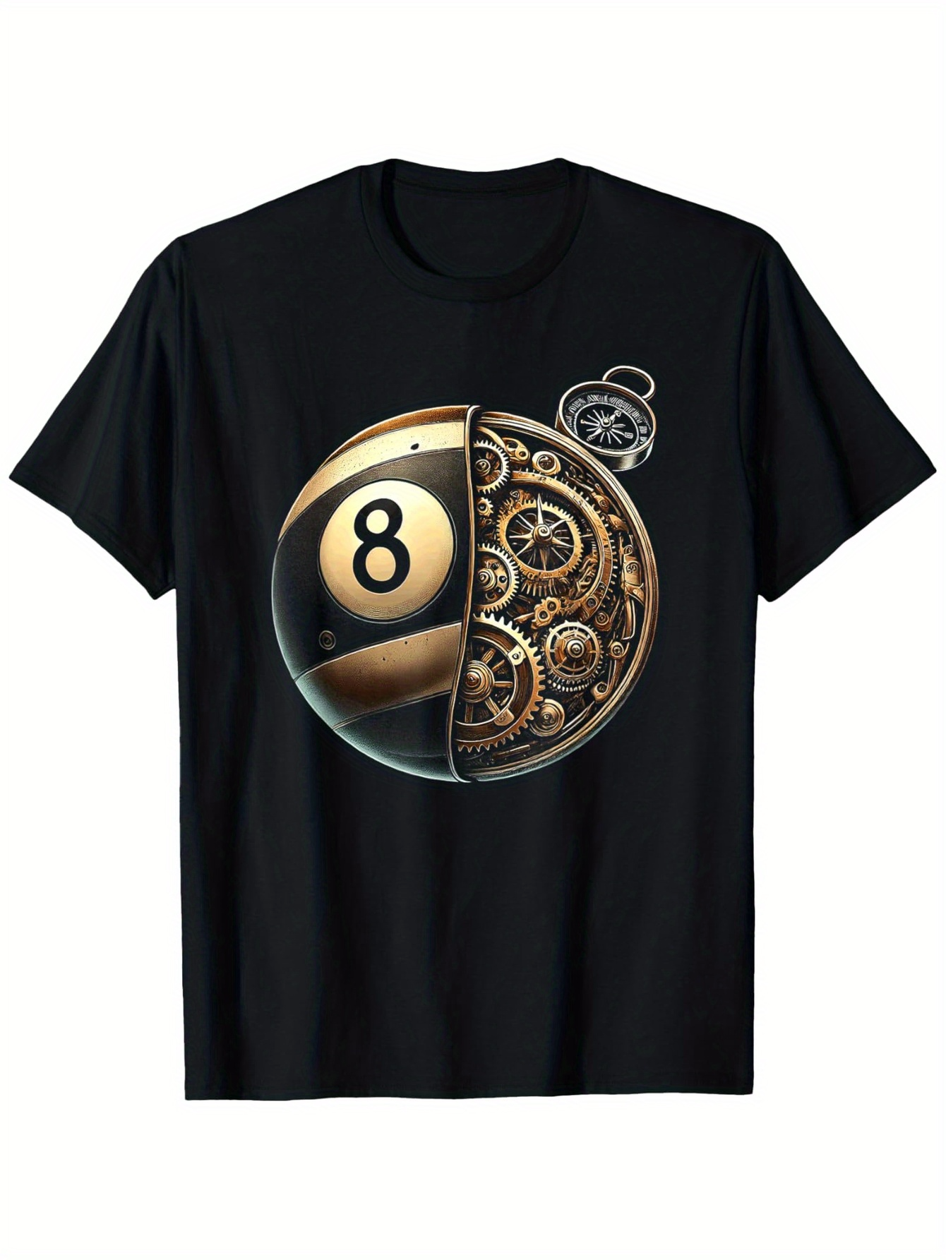 Men's Graphic T-Shirt Mechanical Gears Hidden Inside Steampunk Eight Ball Sphere