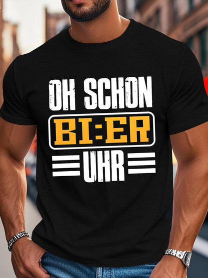 Men's Graphic T-Shirt Oh Schon Beer Text Graphic Surrounded By Bold Yellow Framed Letters