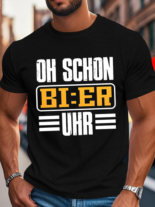 Men's Graphic T-Shirt Oh Schon Beer Text Graphic Surrounded By Bold Yellow Framed Letters