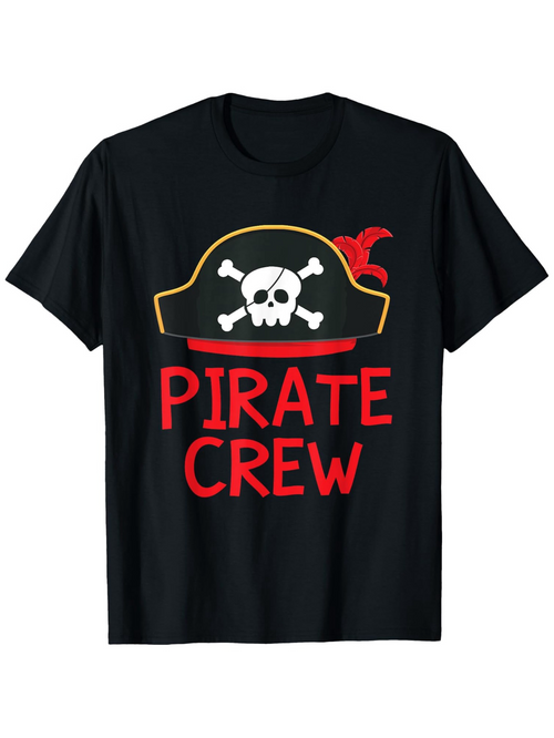 Men's Graphic T-Shirt Pirate Crew Sketchy Hat With Skulls On Black Pirate Hat