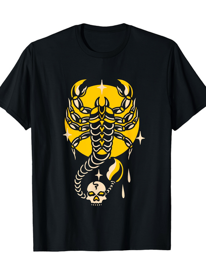 Men's Graphic T-Shirt Golden Scorpion With Skull Under Bright Yellow Circle
