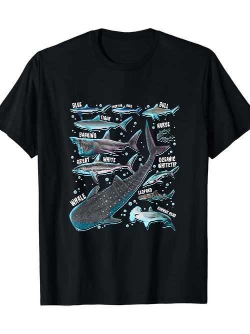 Men's Graphic T-Shirt Blue Ocean With Swimming Sharks Under Bright Blue Stars Whale Shark