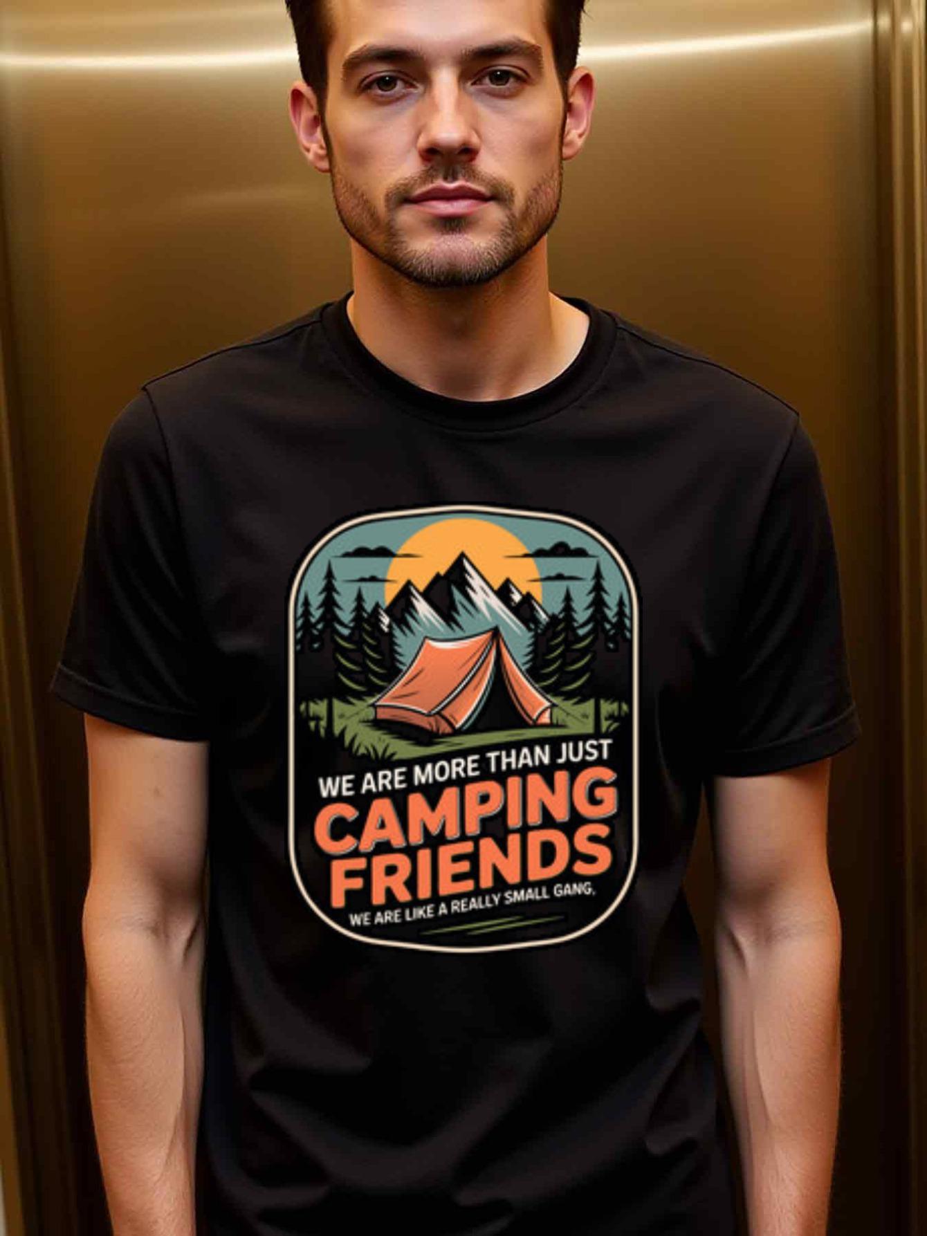 Men's Graphic T-Shirt We Are More Than Just Camping Friends Under Mountain Sunset With Pine Trees Tent