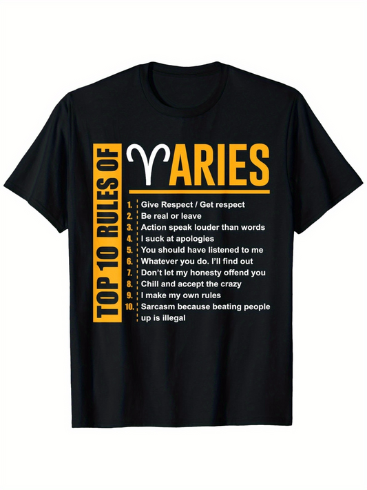 Men's Graphic T-Shirt Top Ten Rules With Zodiac Theme Aries Horoscope T Shirt