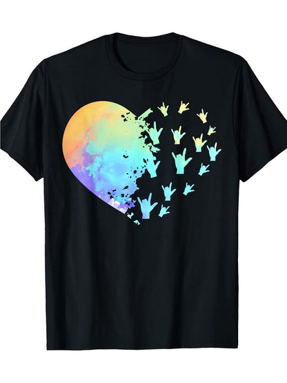 Men's Graphic T-Shirt Colorful Gradient Heart With Birds Soaring In The Sky TShirt