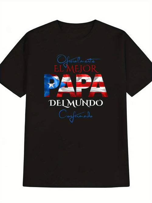 Men's Graphic T-Shirt Papa Lettering With Flag Colors On Simple Black Shirt