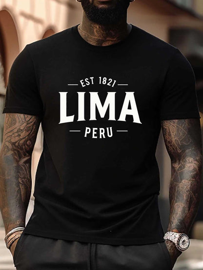 Men's Graphic T-Shirt Est 1821 Lima Peru With Classic Bold Lettering Print Shirt