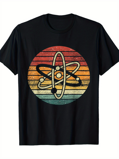 Men's Graphic T-Shirt Retro Sunset Colors With Central Atomic Orbital Symbol Atom
