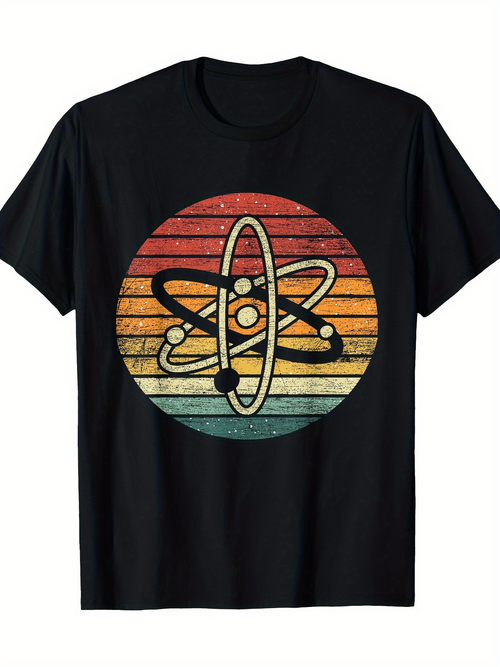 Men's Graphic T-Shirt Retro Sunset Colors With Central Atomic Orbital Symbol Atom