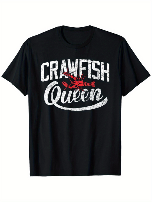 Men's Graphic T-Shirt Crawfish Queen Distressed Text With Red Crawfish Illustration Shirt