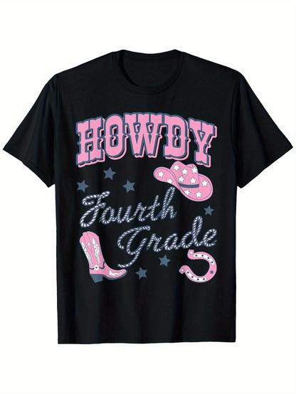 Men's Graphic T-Shirt Howdy Fourth Grade Pink Western Boots Star Horseshoe