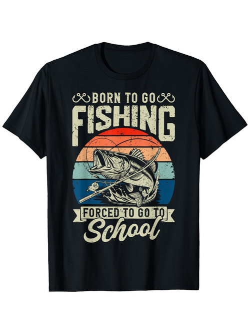 Men's Graphic T-Shirt Born To Go Fishing Sunset Watercolor With Large Jumping Fish Design