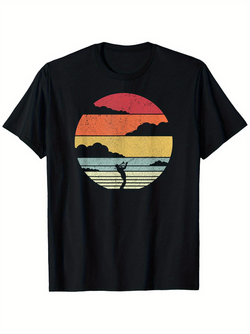 Men's Graphic T-Shirt Vintage Sunset With Silhouetted Surfer And Ocean Palm Tree