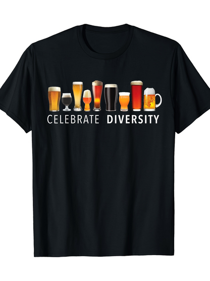 Men's Graphic T-Shirt Celebrate Diversity With Beer Glasses In Many Colors And Shapes