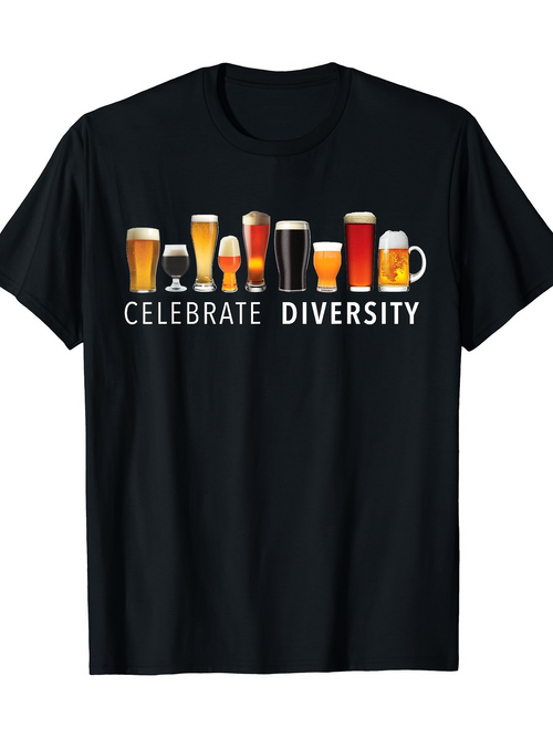 Men's Graphic T-Shirt Celebrate Diversity With Beer Glasses In Many Colors And Shapes