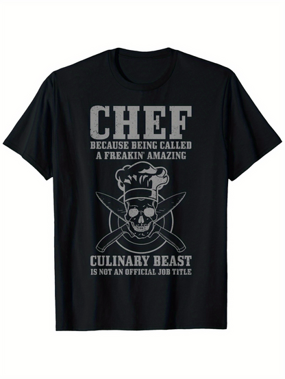 Men's Graphic T-Shirt Chef Because Being Called A Freakin Amazing Culinary Beast Skull Knife TShirt