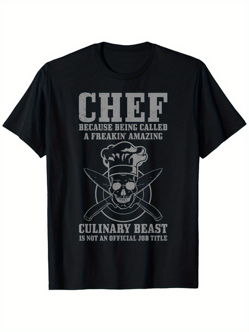 Men's Graphic T-Shirt Chef Because Being Called A Freakin Amazing Culinary Beast Skull Knife TShirt