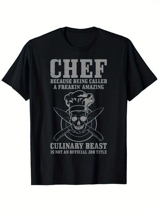 Men's Graphic T-Shirt Chef Because Being Called A Freakin Amazing Culinary Beast Skull Knife TShirt