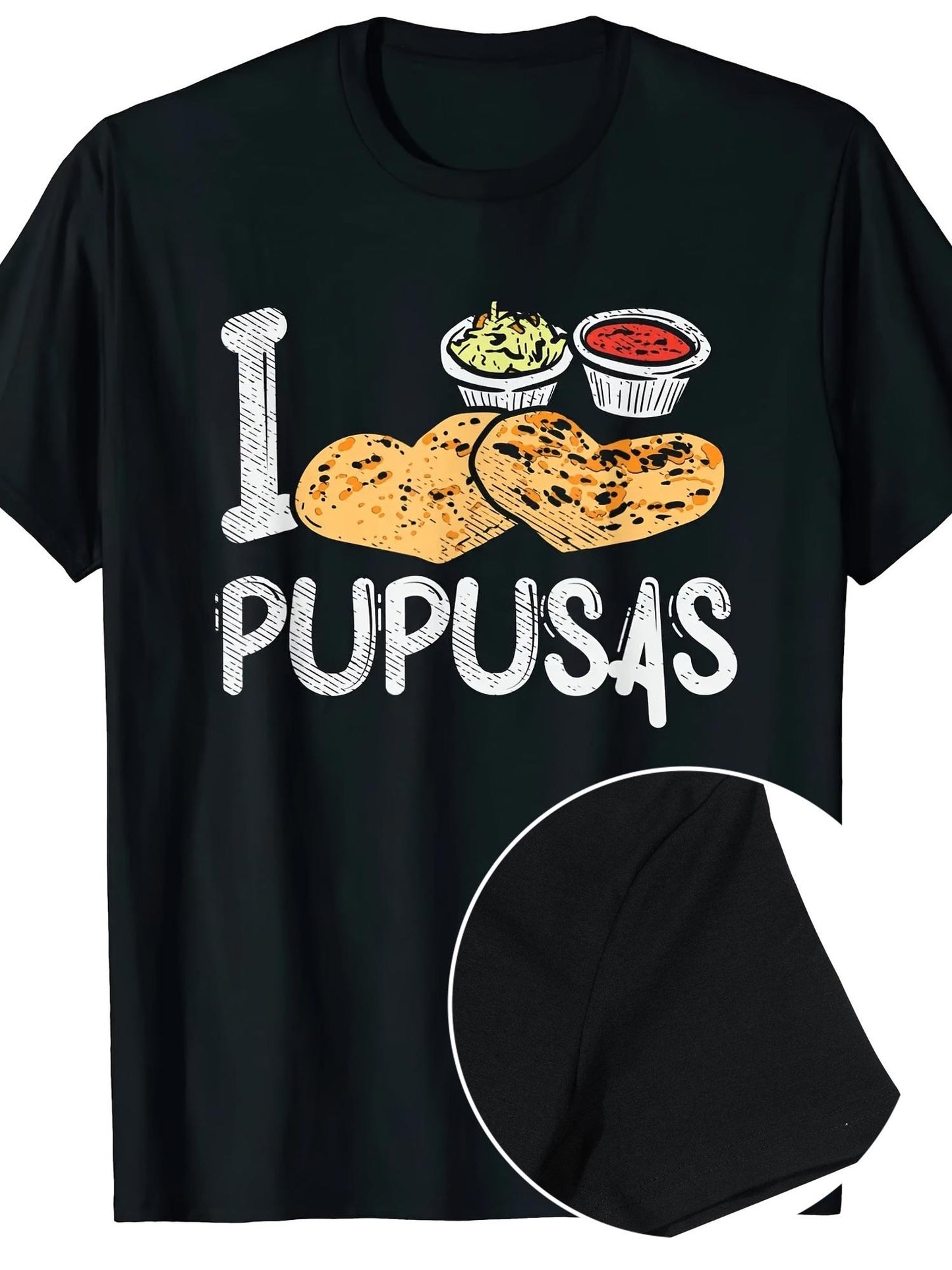 Men's Graphic T-Shirt I Love Pupusas With Salsa Toppings On Black T Shirt