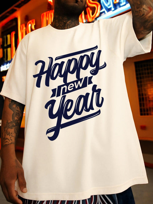 Men's Graphic T-Shirt Happy New Year Bold Brush Letters Under Neon Lights T Shirt