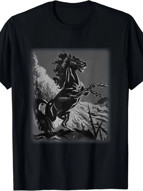 Men's Graphic T-Shirt Dynamic Wild Galloping Stallion In Stormy Dark Landscape Horse