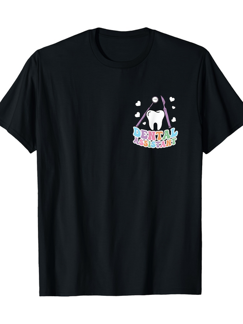 Men's Graphic T-Shirt Happy Tooth Under Rainbow With Sparkling Hearts And Smiling Dentist Tooth