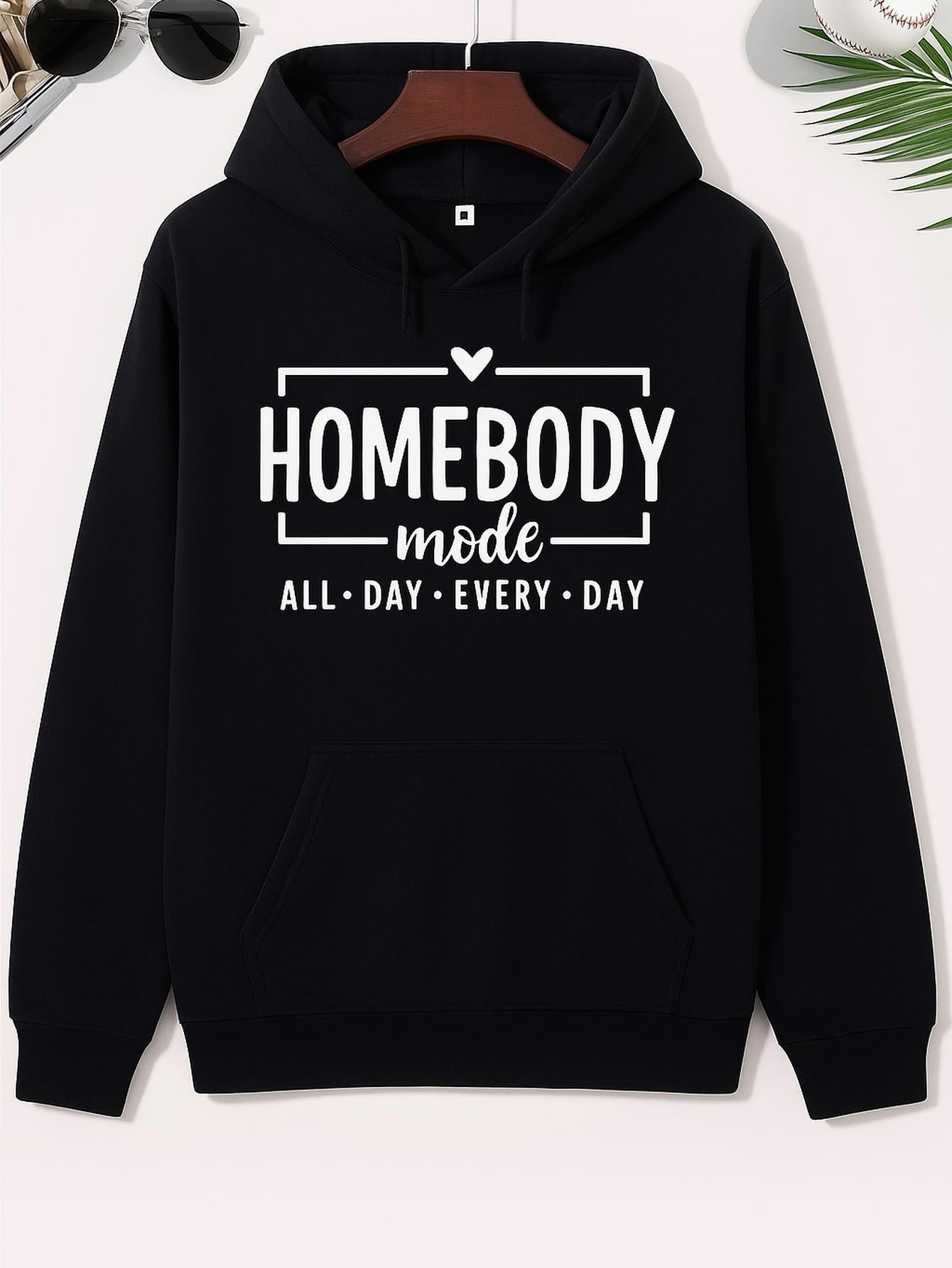 Men's Graphic Hoodie Homebody Mode With Minimalist Framing And Playful White Lettering Hoodie