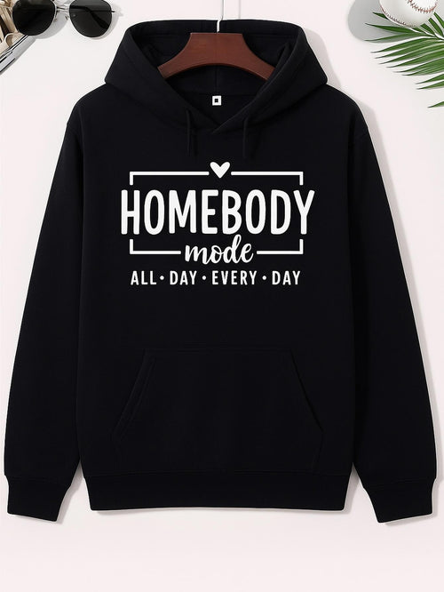 Men's Graphic Hoodie Homebody Mode With Minimalist Framing And Playful White Lettering Hoodie
