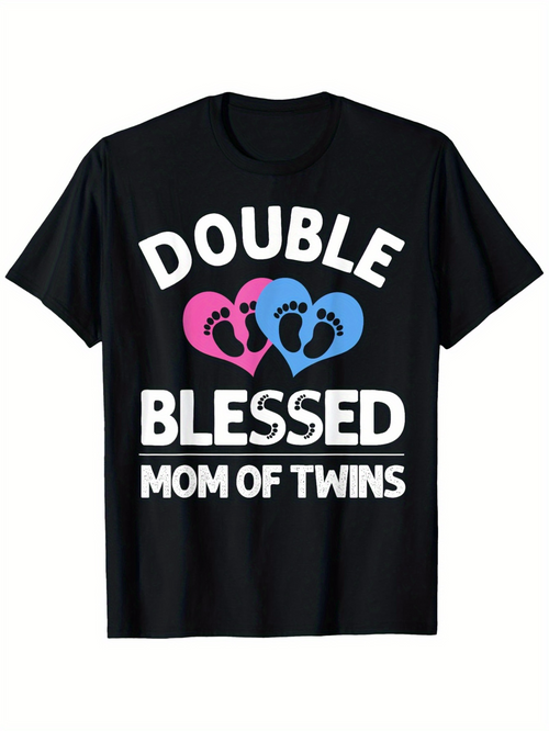 Men's Graphic T-Shirt Double Blessed Heart Shapes With Footprints And Twins Text