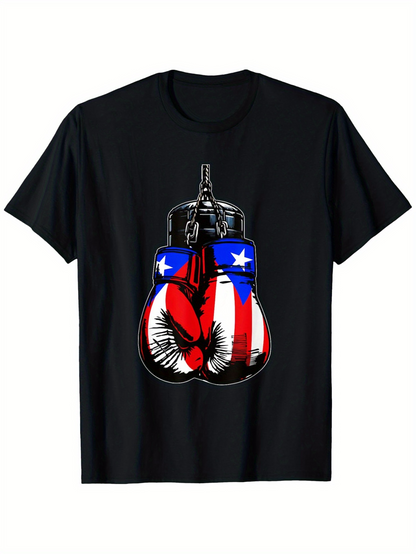 Men's Graphic T-Shirt Colorful Puerto Rican Flag Painted Hanging Boxing Gloves
