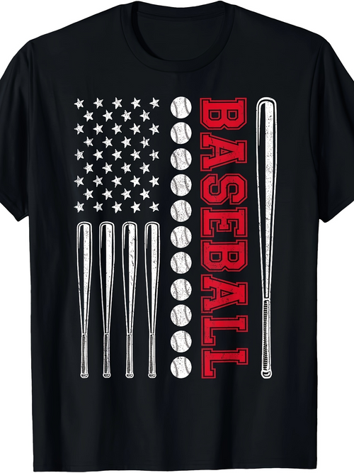 Men's Graphic T-Shirt Baseball Bats And Balls Forming American Flag Inspired Design